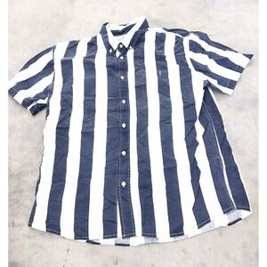 Free Nature Men's XXL Navy White Vertical Stripe Short Sleeve Button Up Shirt